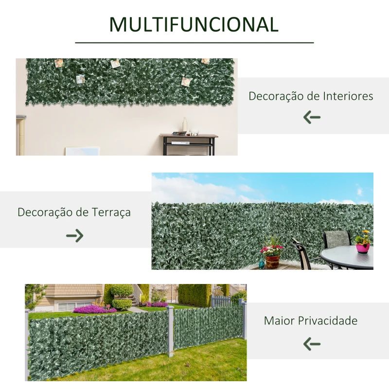 Outsunny Vedação Artificial em Rolo 2,4x1 m Vedação de Privacidade para Balcão Jardim Exterior Planta Decorativa de Parede PE Verde