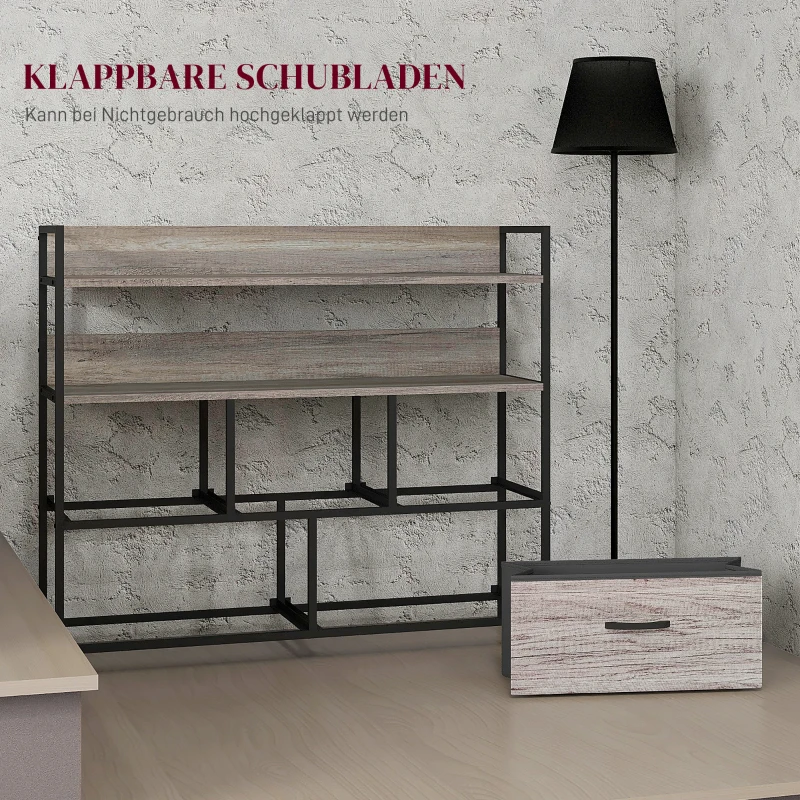 HOMCOM Komoda z tkaniny, 5 składanych szuflad, 2 półki, Stelaż stalowy, 98 x 29 x 85 cm, Szara