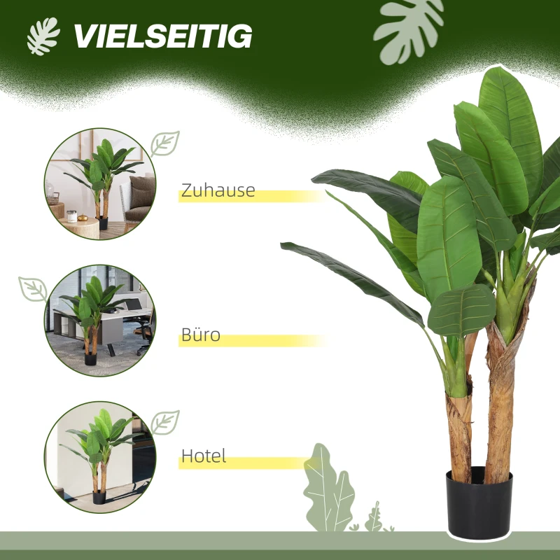 HOMCOM Sztuczna Roślina, sztuczne drzewa, zestaw 2 sztuk, naturalny wygląd, plastik, doniczka, Zielony