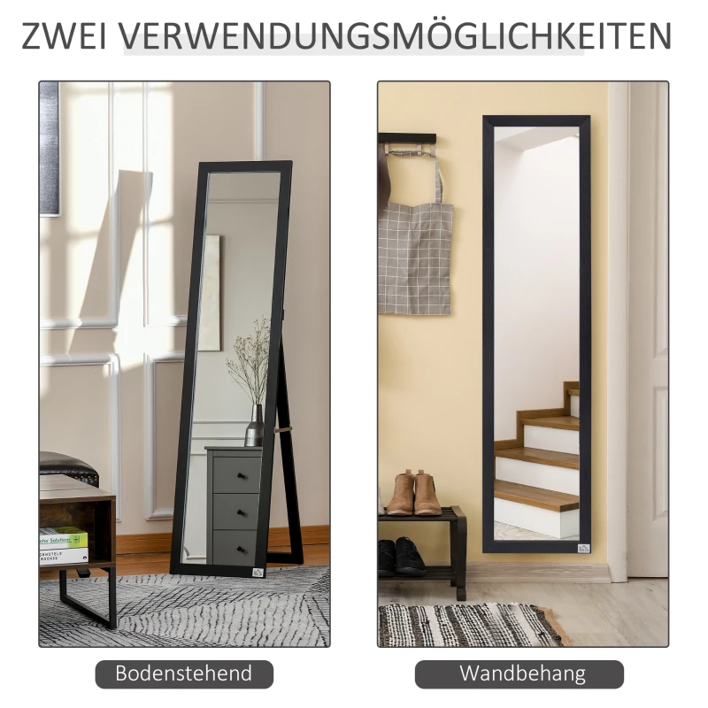 HOMCOM Volledige Lichaamsspiegel, Vrijstaand of Wandmontage, MDF-Frame, 37 x 37 x 154 cm, Zwart