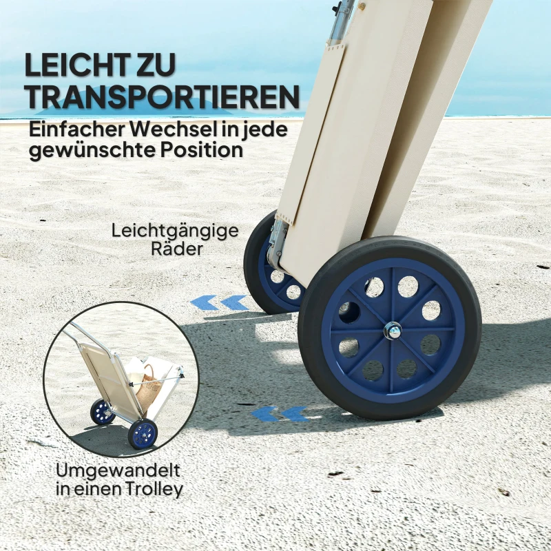 Outsunny Sonnenliege klappbar Gartenliege mit Kopfkissen Dach, Rolle Liegestuhl mit verstellbare Rückenlehne Beige