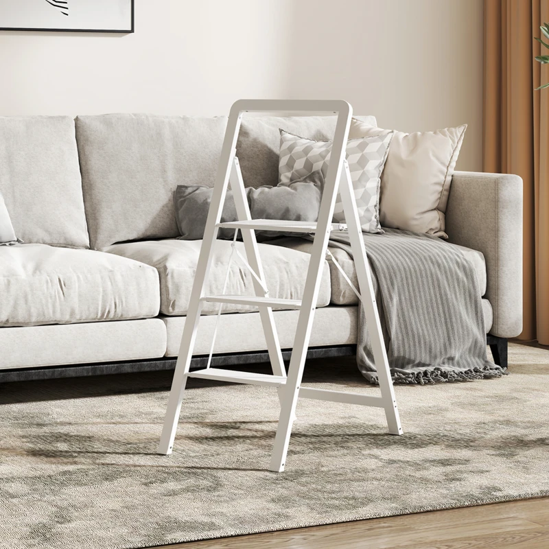 HOMCOM Składana Drabinka 3-stopniowa, Aluminium, Antypoślizgowa, Biała