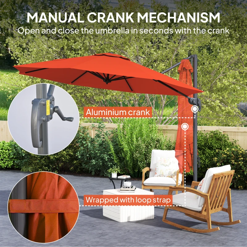 Outsunny Five-Position Overhanging Parasol - Orange