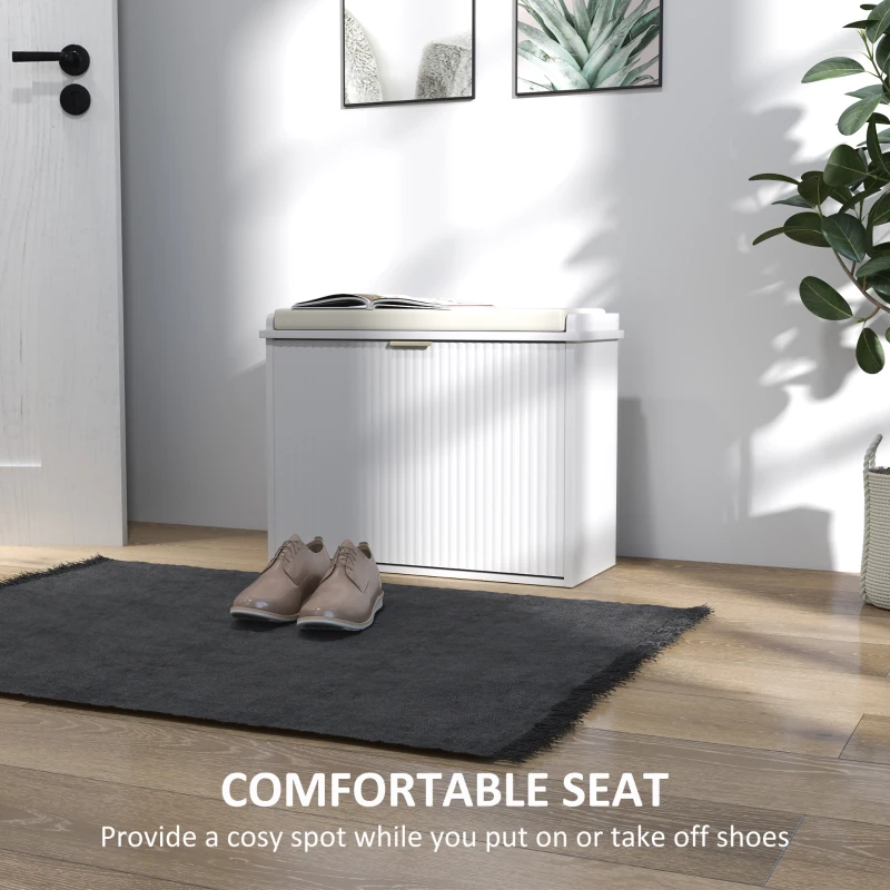 HOMCOM Elegant Six Shoe Bench, with Top Seat - White