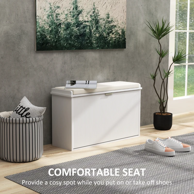 HOMCOM Elegant Eight Shoe Bench, with Top Seat - White