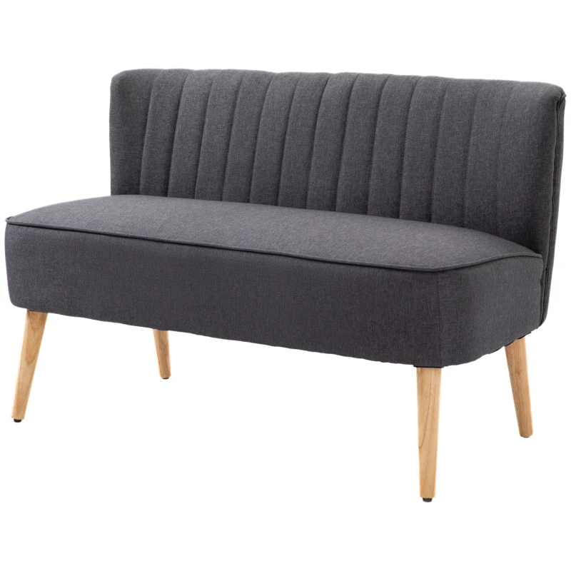 HOMCOM Divano 2 Posti Moderno in Tessuto Senza Braccioli, Divanetto da Salotto con Gambe in Legno, 117x56.5x77 cm, Grigio Scuro