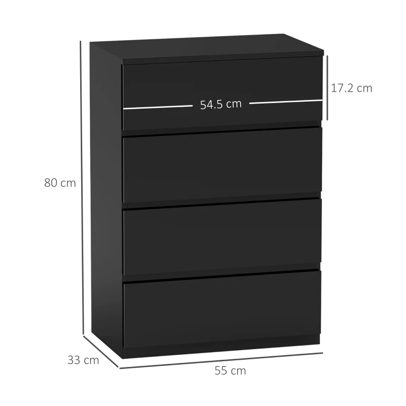 HOMCOM Chest of Drawers, 4-Drawer Storage Cabinets, Modern Dresser, Storage Drawer Unit for Bedroom