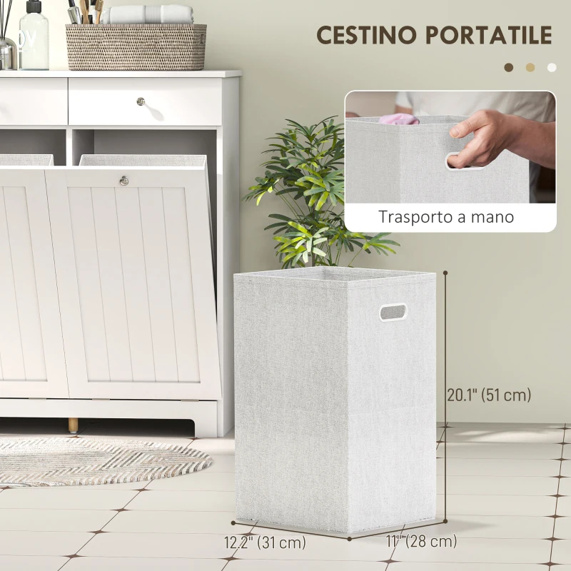 HOMCOM Mobile Bagno con 2 Ceste Portabiancheria Rimovibili, 2 Cassetti e 2 Ante a Ribalta, 78x38x90 cm, Bianco