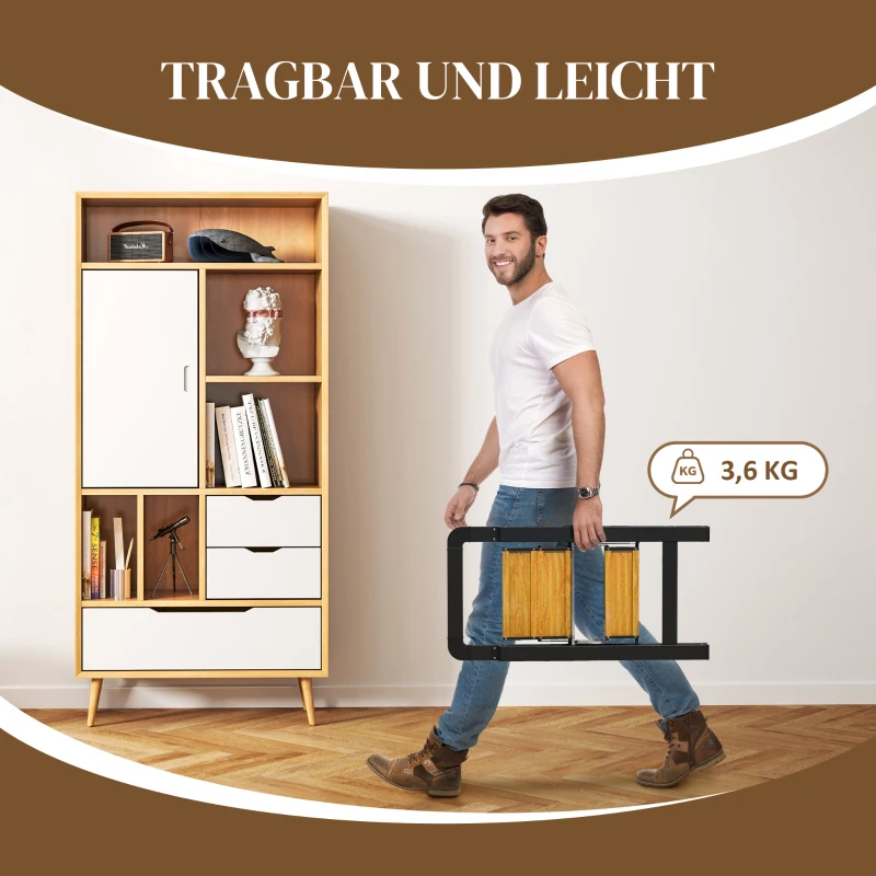 HOMCOM Drabinka 2-stopniowa, metalowa, składana, antypoślizgowa platforma, Czarny