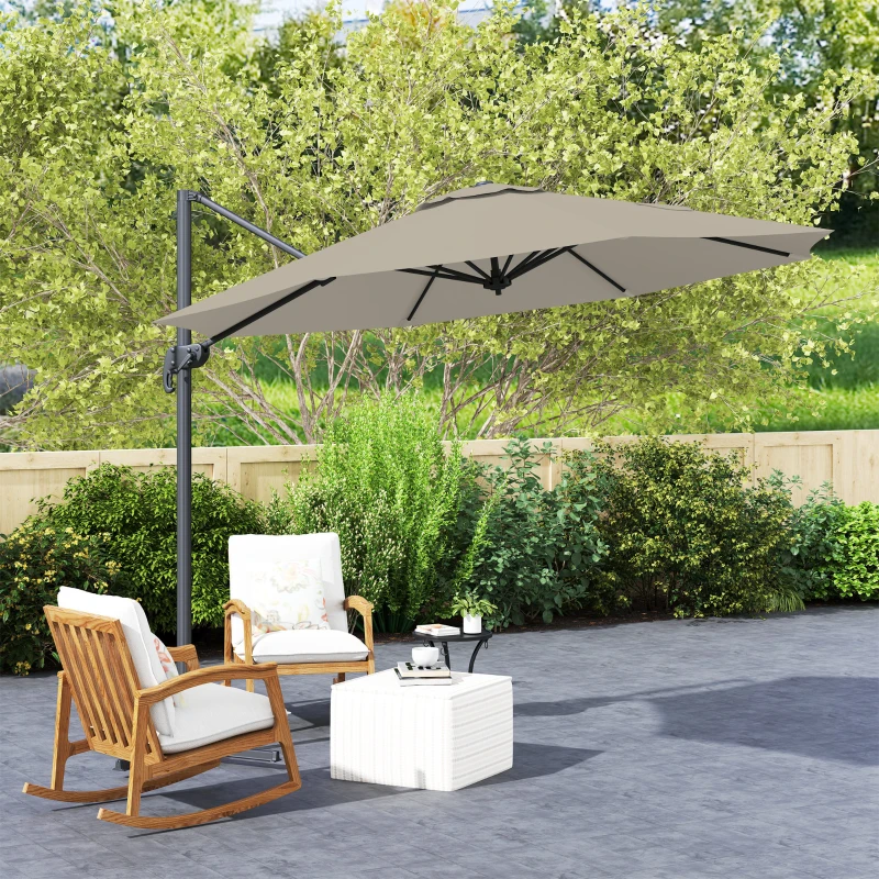 Outsunny 3 m Five-Angle Cantilever Parasol - Light Grey