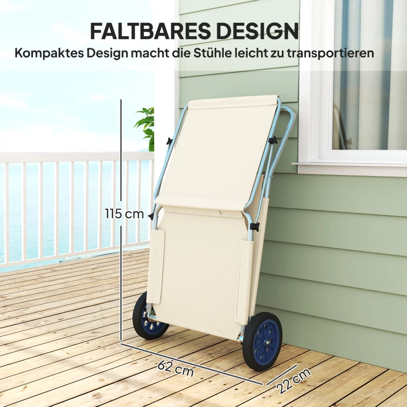 Outsunny Sonnenliege klappbar Gartenliege mit Kopfkissen Dach, Rolle Liegestuhl mit verstellbare Rückenlehne Beige
