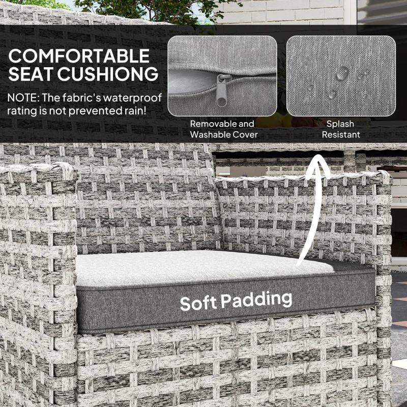 Outsunny Rattan Garden Furniture Set, Outdoor Dining Table and Chairs 4 Seater with Cushions, Square Tempered Glass Top, 4 Armchairs, for Balcony, Terrace, Conservatory, Mixed-Grey