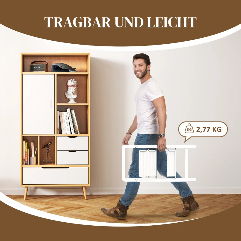 HOMCOM Drabina 2-stopniowa, Składana, Antypoślizgowa Platforma, Biała