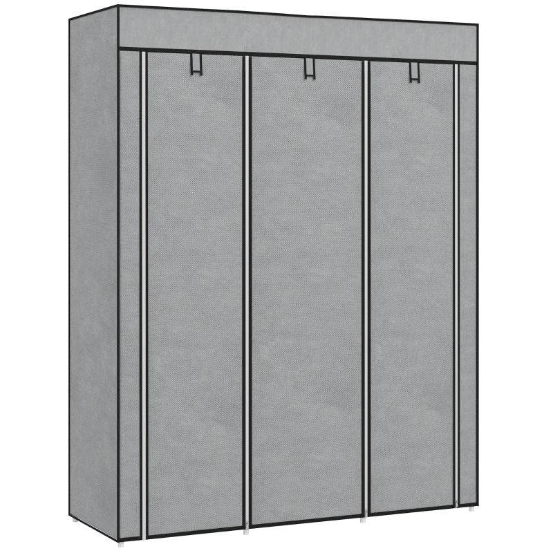 HOMCOM Fabric Wardrobe, with Rails and Shelves - Light Grey