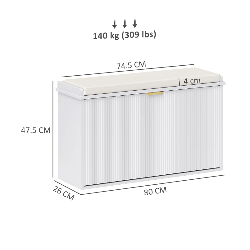 HOMCOM Elegant Eight Shoe Bench, with Top Seat - White