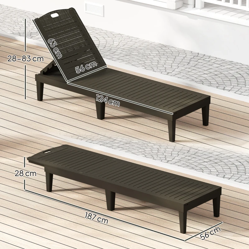 Outsunny Set 2 Lettini Prendisole con Schienale Regolabile su 4 Posizioni Effetto Rattan a Doghe, Nero