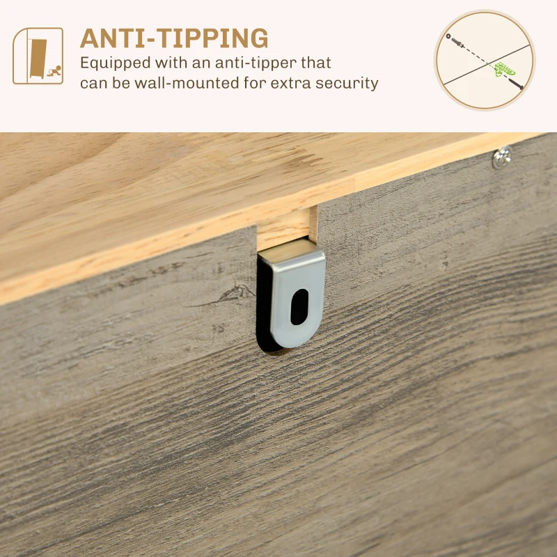 HOMCOM Sideboard with Rubber Wood Top, Modern Storage Cabinet, Kitchen Cupboard with 3 Doors, 3 Drawers and 3 Adjustable Shelves for Dining Room, Living Room, Grey Wood-Effect