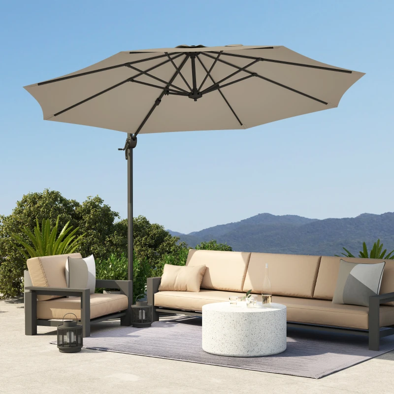 Outsunny 3 m Five-Angle Cantilever Parasol - Light Grey