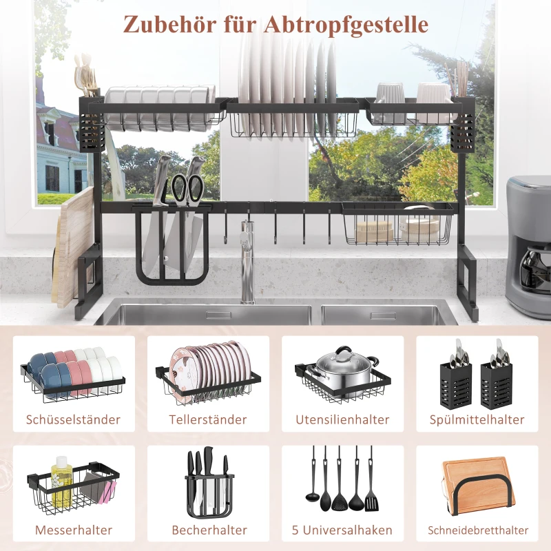 HOMCOM Geschirrkorb, Modularer Geschirrhalter aus Metall, bis zu 23 kg belastbar, Schwarz