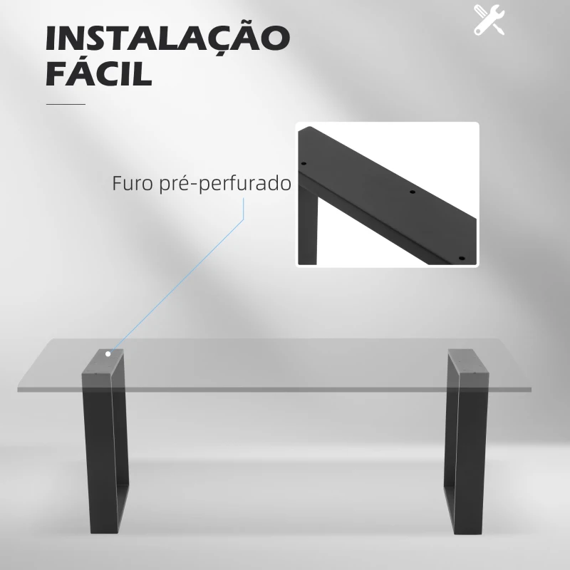 HOMCOM Conjunto de 2 Pés para Mesa de Aço 70x8x41 cm Pernas Quadradas de Mesa para Móveis de Bricolage Preto