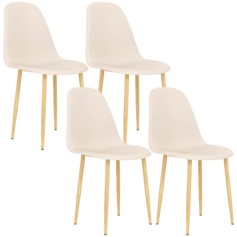 HOMCOM Modern Dining Chairs Set of 4, Kitchen Chairs with Backrest and Steel Legs for Dining Room, Living Room, Khaki