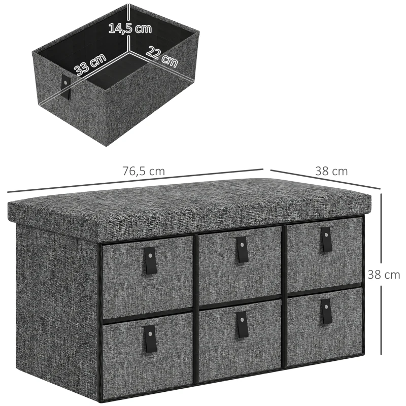 HOMCOM Ławka na Buty, Obicie w Optyce Lnu, 6 Komór, Rama z MDF, Szary