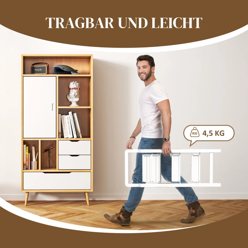 HOMCOM Składana Drabinka 3-stopniowa, Aluminium, Antypoślizgowa, Biała