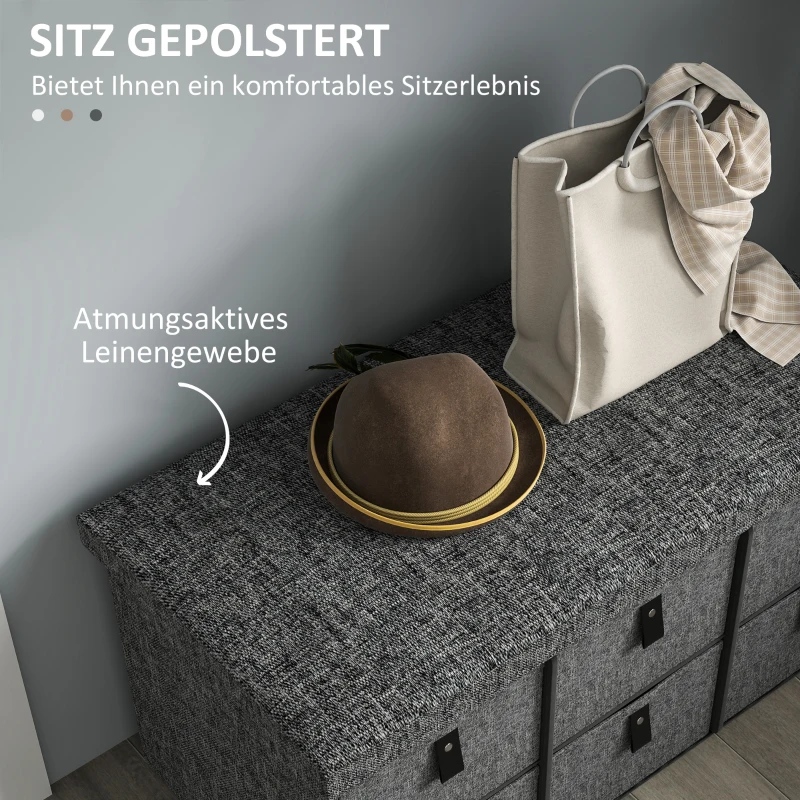 HOMCOM Ławka na Buty, Obicie w Optyce Lnu, 6 Komór, Rama z MDF, Szary