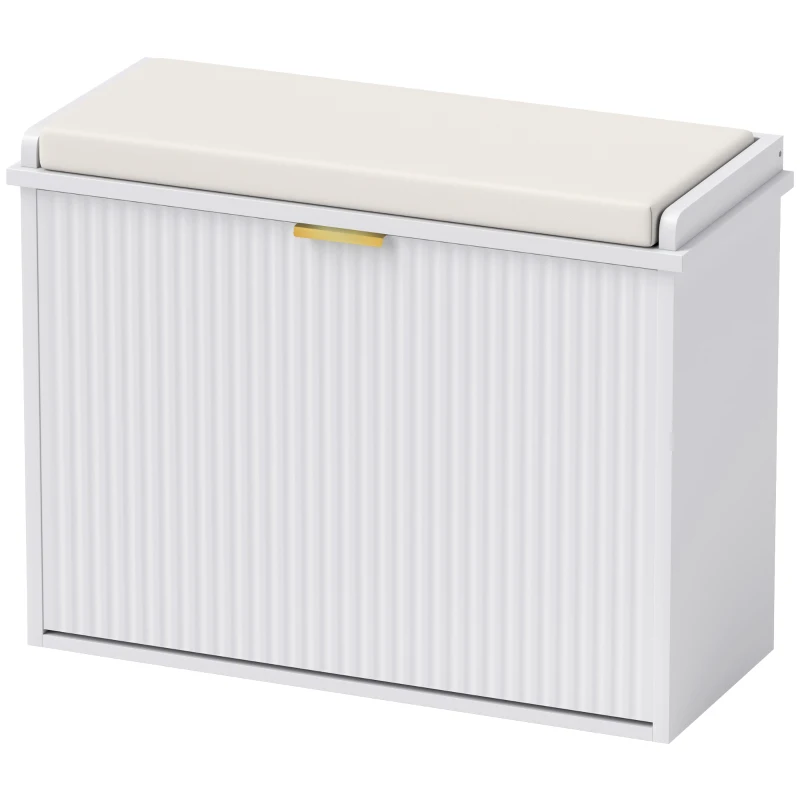 HOMCOM Elegant Six Shoe Bench, with Top Seat - White