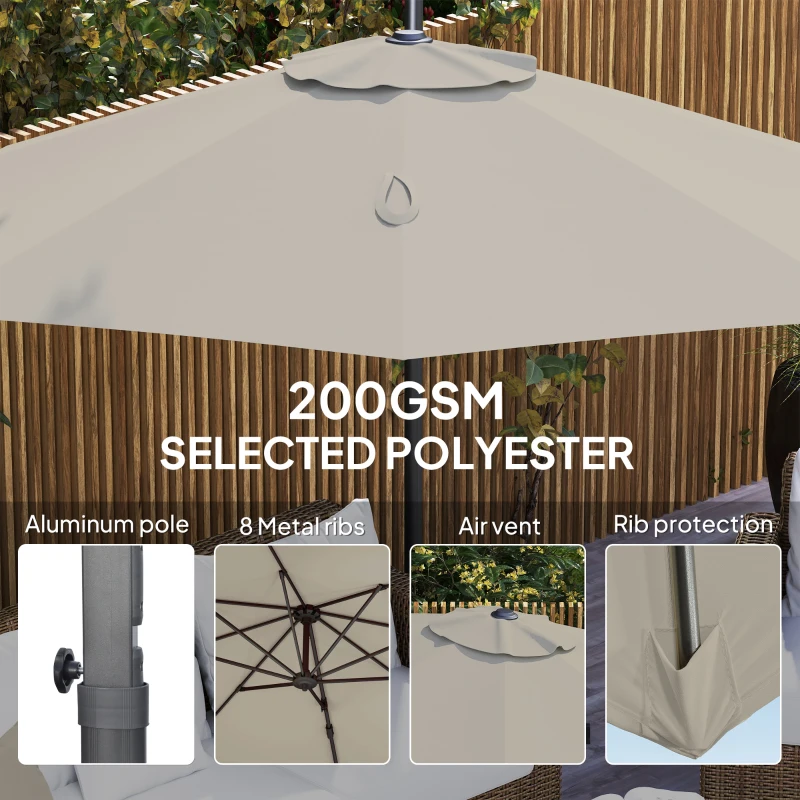 Outsunny 3 m Five-Angle Cantilever Parasol - Light Grey