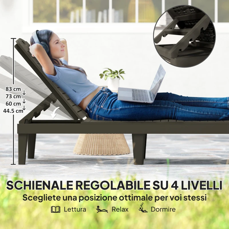 Outsunny Set 2 Lettini Prendisole con Schienale Regolabile su 4 Posizioni Effetto Rattan a Doghe, Nero