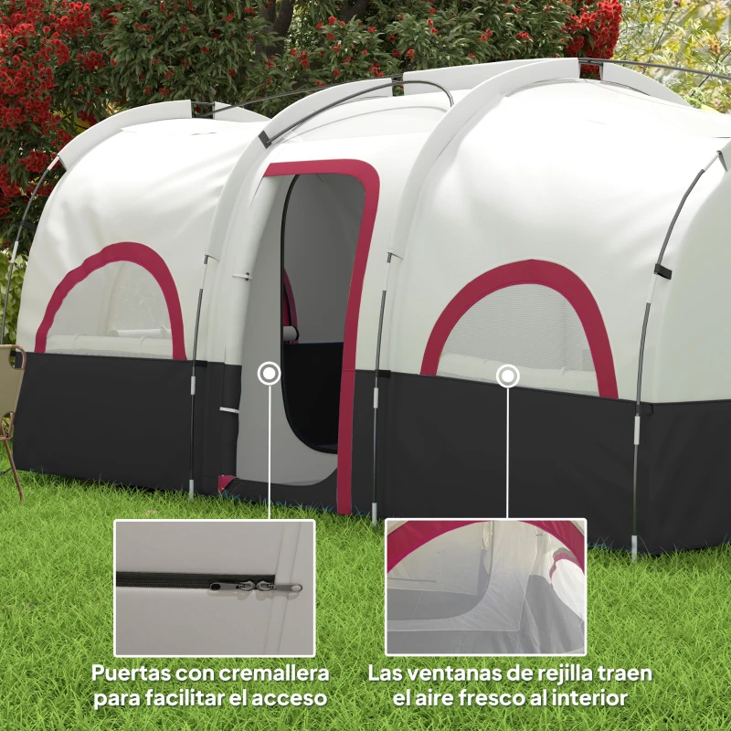 Outsunny Tienda de Campaña Familiar para 4-6 Personas Impermeable con Dormitorios Independientes 435x251x195 cm Gris y Blanco