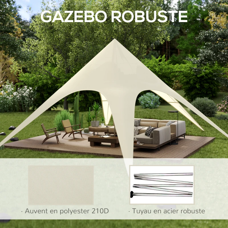 Outsunny Tente de jardin XXL en étoile bâche anti-pluie voile d'ombrage 10 x 10 x 4 m polyester haute densité 210D beige