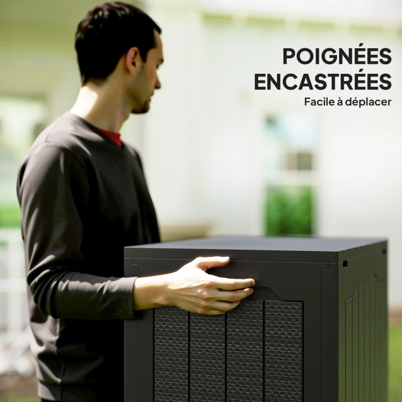 Outsunny Coffre de rangement extérieur 93L avec poignées encastrées, malle de rangement extérieur étanche 56 x 41 x 50 cm, noir