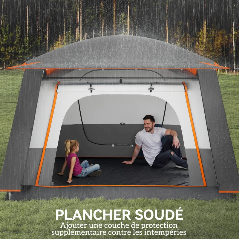Outsunny Tente de camping familiale 4-5 personnes, tente tunnel imperméable, portes + fenêtres, 4,3 x 3 x 1,95 m, gris foncé