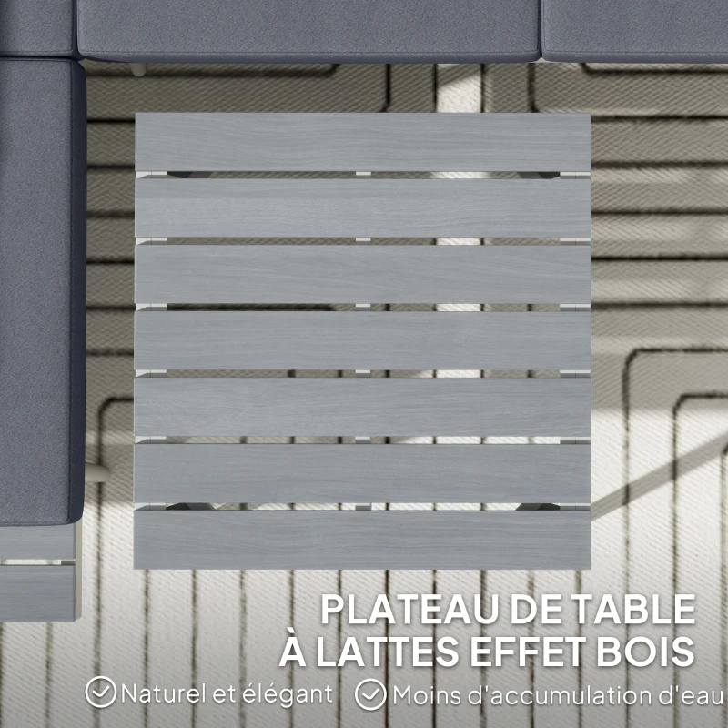 Outsunny Salon de jardin 3 pièces – Canapé d'angle modulable avec assise réglable, coussins confort, table effet bois – Gris
