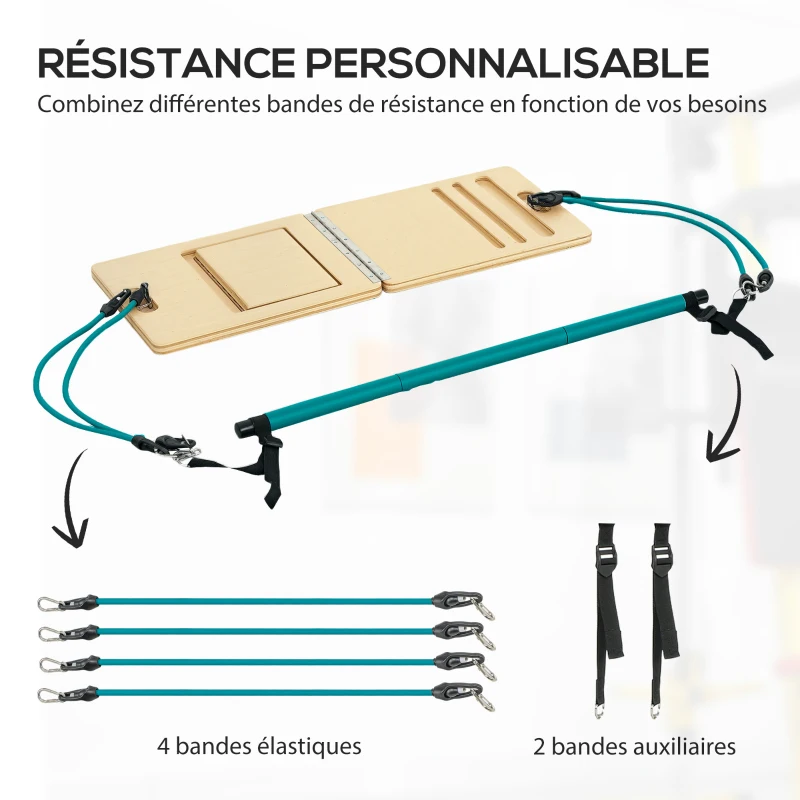 SPORTNOW Ensemble de barre de pilates et de bandes de résistance avec planche inclinée réglable, équipement d'entraînement bleu