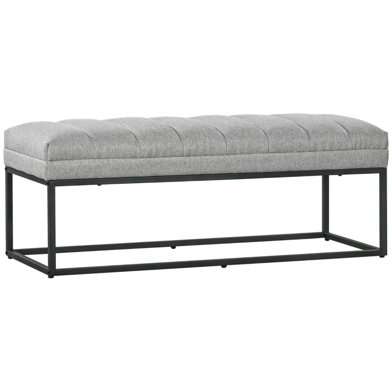 HOMCOM Banc design moderne, assise rembourrée en tissu aspect lin gris et structure en métal noir, charge 200 Kg, 120x44x45,5cm