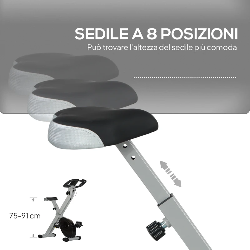 SPORTNOW Cyclette Pieghevole Magnetica a 8 Livelli con Display LCD, Rotelle e Sellino Regolabile, Grigio e Nero