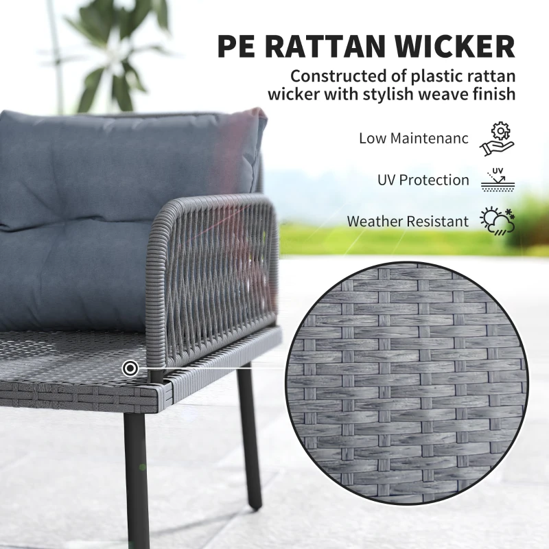 Outsunny 6 Piece Rattan Garden Furniture Set, 8 Seater Garden Corner Sofa with Cushions and Glass Top Table, Sectional Outdoor Furniture Conservatory Set for Patio, Charcoal Grey