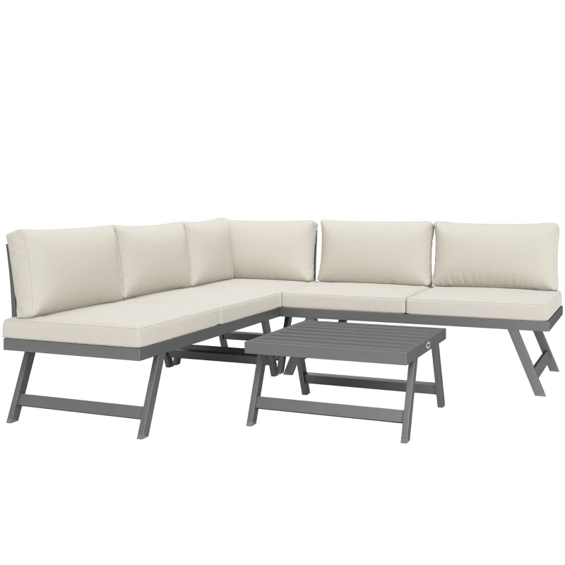 Outsunny Ensemble salon de jardin d'angle et convertible 4 pièces avec 2 banquettes, 1 fauteuil d'angle et 1 table basse