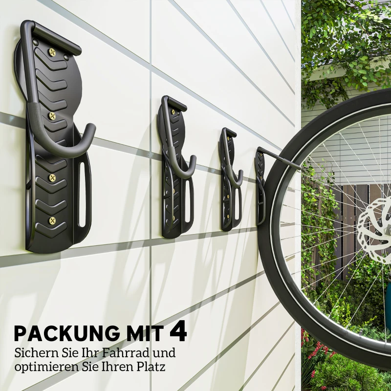 SPORTNOW 4er Set Fahrrad Wandhalterung Vertikal mit 30 kg Tragkraft klappbar für 4 Fahrräder Schwarz