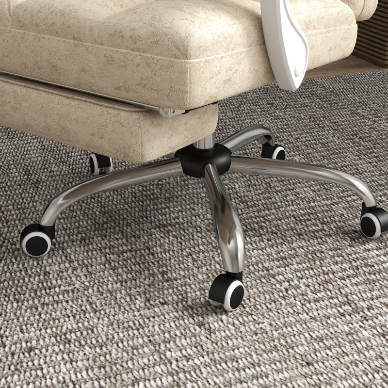 Vinsetto Fotel Biurowy z Funkcją Masażu i Podgrzewania, Podnóżek, Regulowany, do 120kg, Beżowy