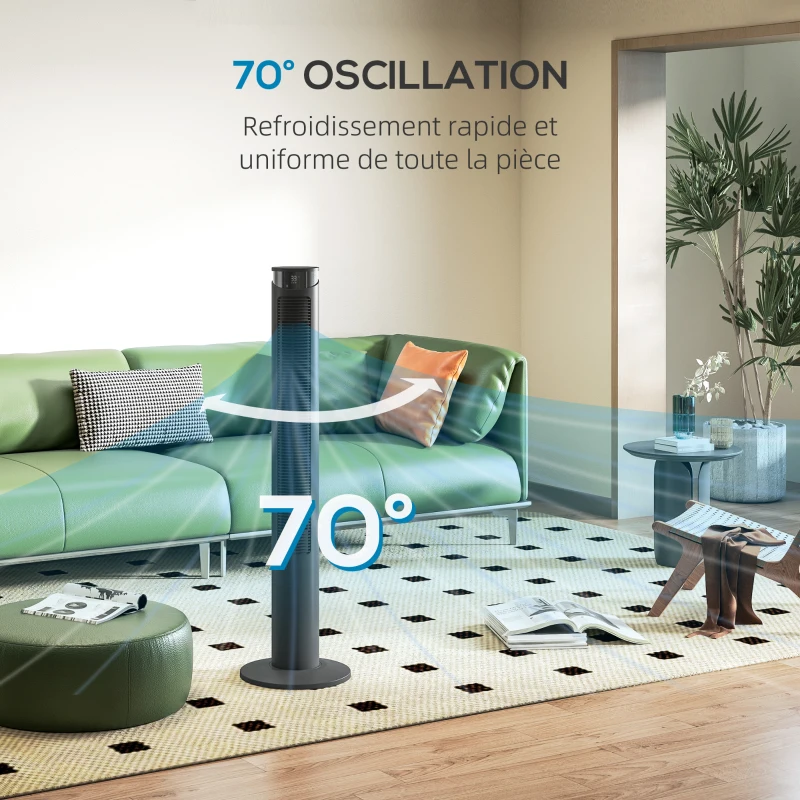 HOMCOM Ventilateur colonne 45W ventilateur tour télécommande, minuterie, oscillant à 70°, mode veille et mode enfants, noir