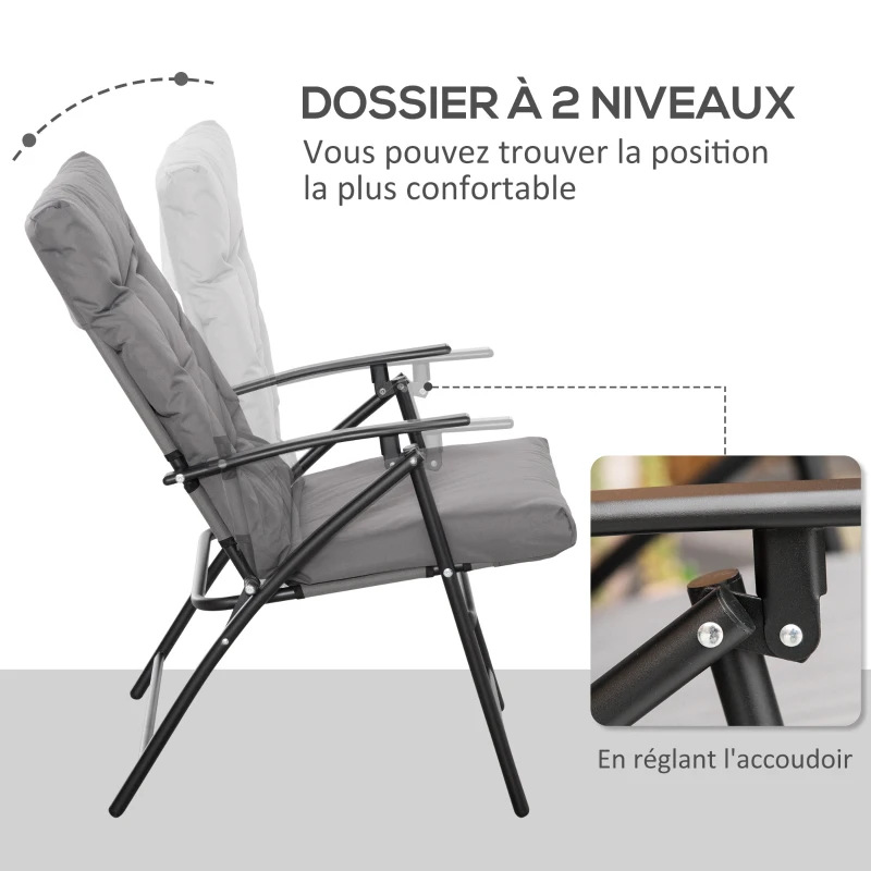 Outsunny Chaise de camping chaise de pêche pliante et portable, dossier haut, coussin rembourré et amovible 65 x 65 x 94 cm, gris