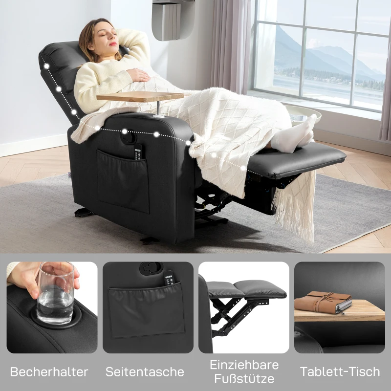 HOMCOM Massagestoel Relaxstoel Ligstoel, Met 1 Uitklapbare Tafel, 1 Voetensteun; 77 cm x 93 cm x 105 cm, Zwart(m-8)
