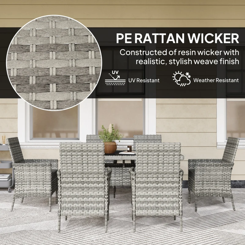 Outsunny Seven-Piece Rattan Dining Set - Mixed-Grey