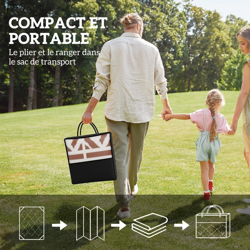 Outsunny Tapis d'extérieur réversible 1,8 x 2,7 m, tapis de sol au motif mur géométrique en PP sac de transport rouge et blanc