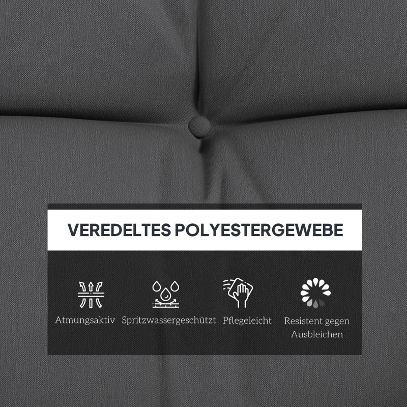 Outsunny 4-delige Set Stoelkussens, 150x50 cm Waterafstotend met Bindebänder, 10cm Dik Donkergrijs