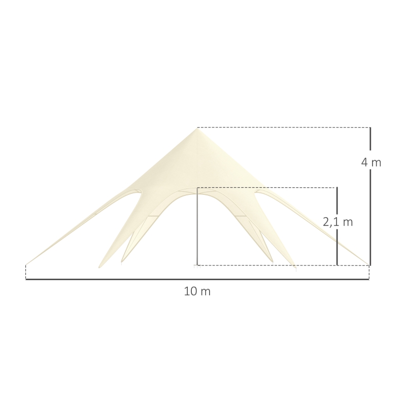 Outsunny Tente de jardin XXL en étoile bâche anti-pluie voile d'ombrage 10 x 10 x 4 m polyester haute densité 210D beige